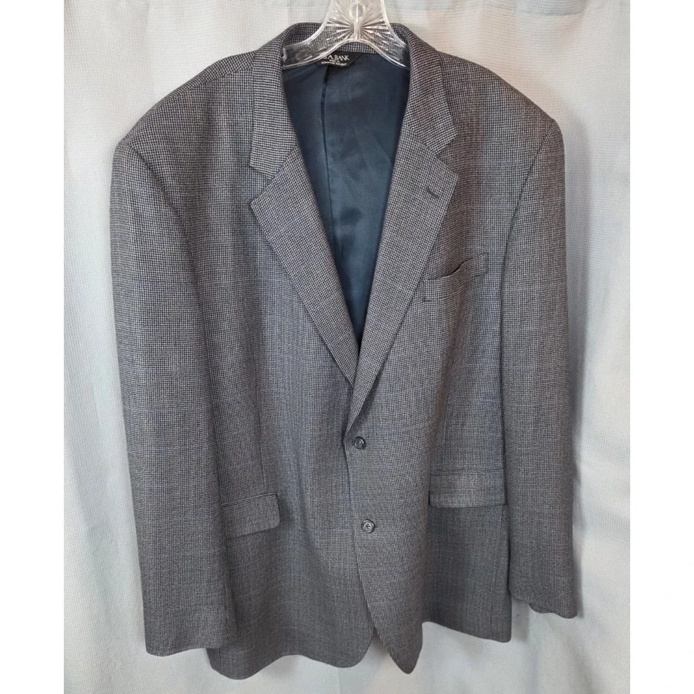 Jos A Bank 50L Gray Black 100% Wool‎ Executive Mens Blazer Jacket Sport Coat